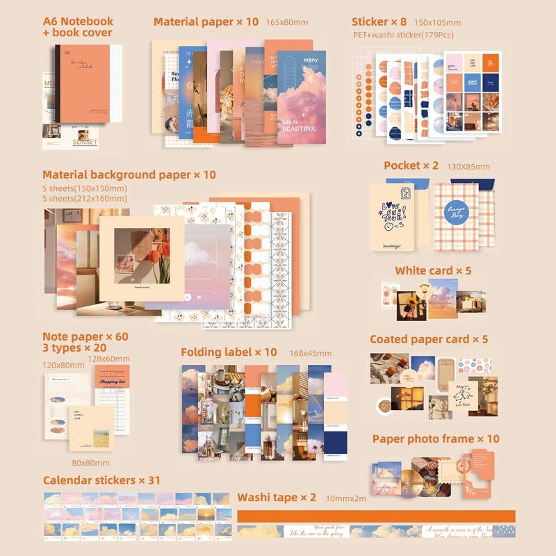 emmoolife 348 Pcs Scrapbooking Supplies Kit, Vintage Aesthetic Scrapbook Kit for Bullet Junk Journal, Stationery, A6 Grid Notebook, DIY Journaling Supplies, Birthday Craft Gift for Teen Girl Women - Image 2